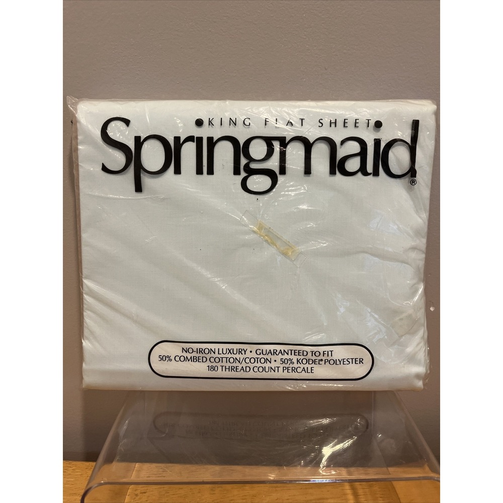 Vintage Springmaid Mint Green Perecale‎ King Flat Sheet New in Package NOS